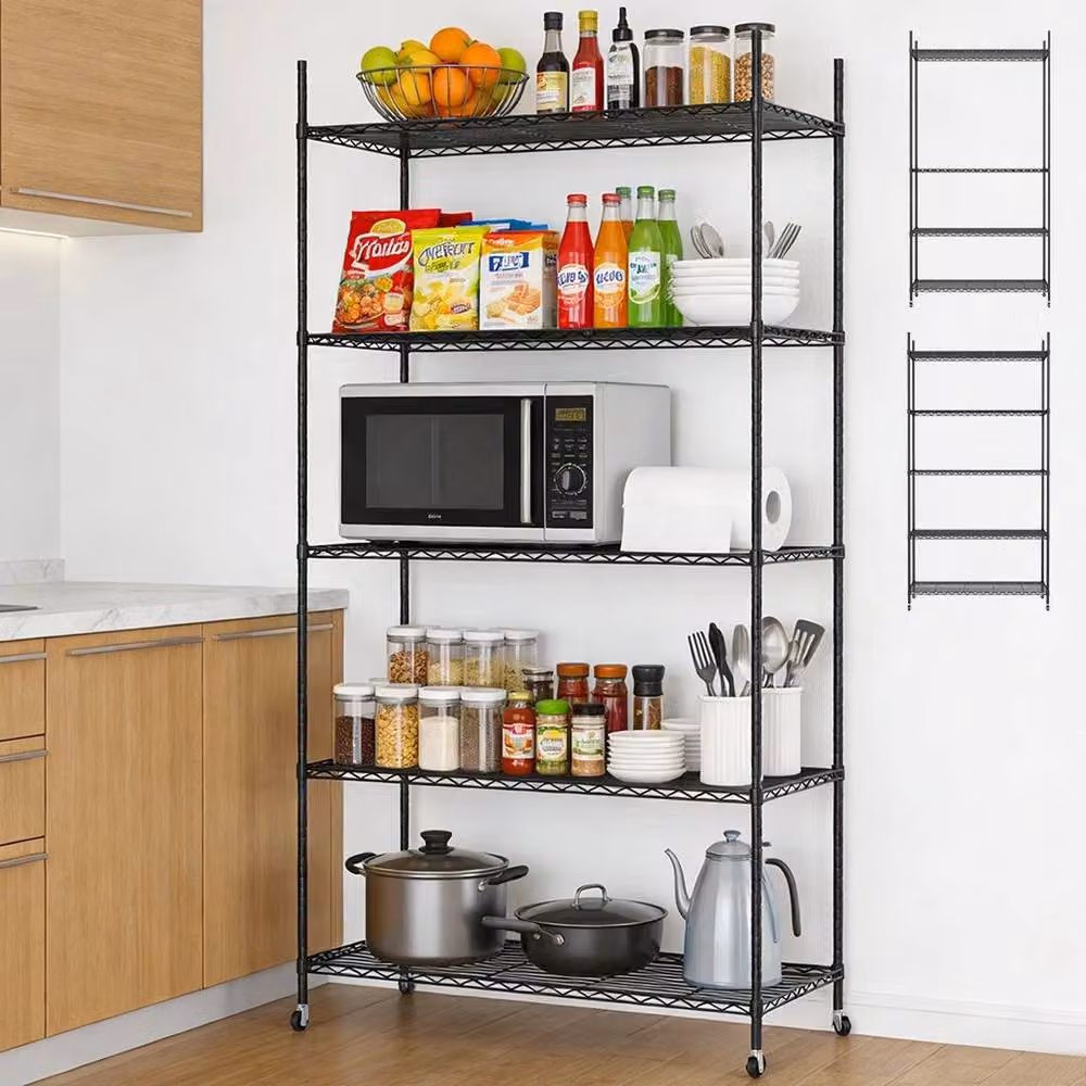 EONLION 5 Tier Metal Wire Storage Shelf Unit in Black with Adjustable Shelves – 3