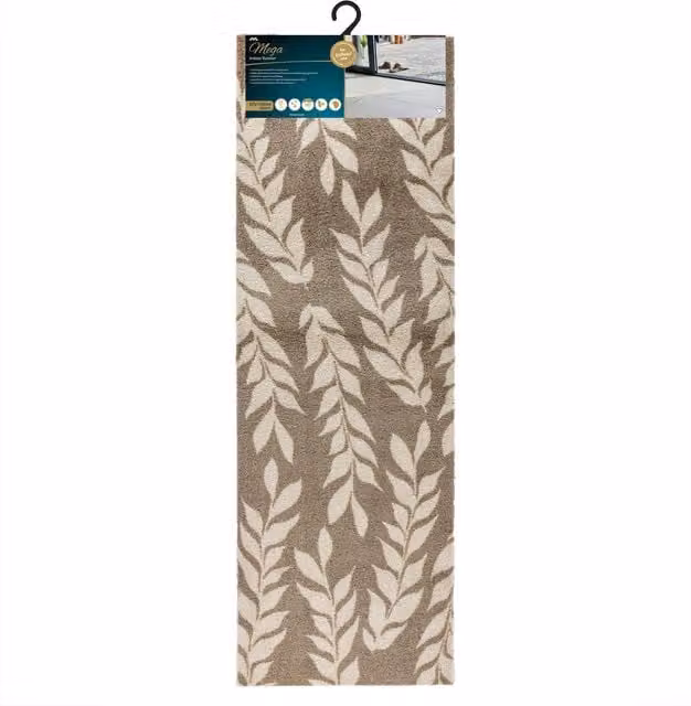 JVL Mega Mat Leaves Rectangular Brown Polyester Dirt Repellent Washable Mat