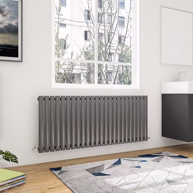 AicaBathroom Horizontal Oval Column Radiator in Anthracite Grey, W/H: 141.6 x 60 cm
