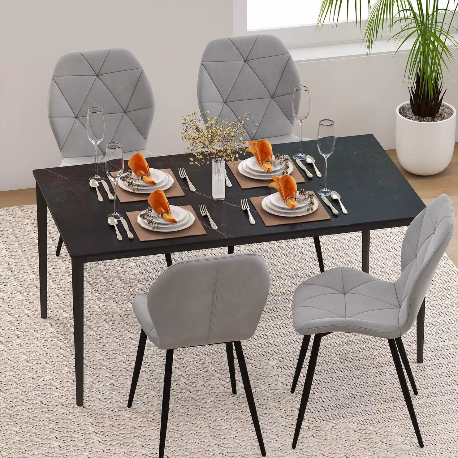 Gymax Set of 4 Modern Upholstered Dining Chairs in Grey – 3