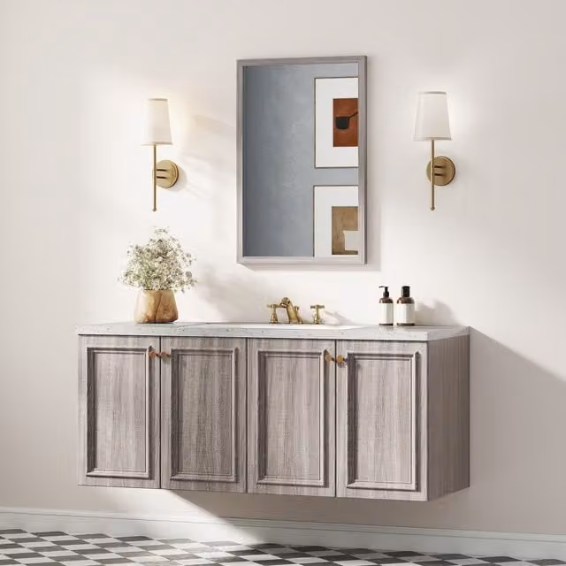 HOMCOM Set of 2 Rectangular Wall Mounted Bathroom Vanity Mirrors in Grey Wood Grain