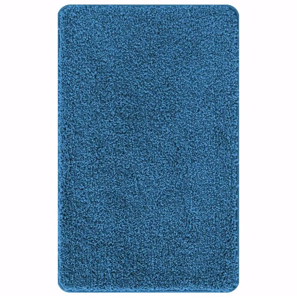 Berkfield 3 Piece Soft Non-Slip Bath Mat Set in Blue Polyester – 3