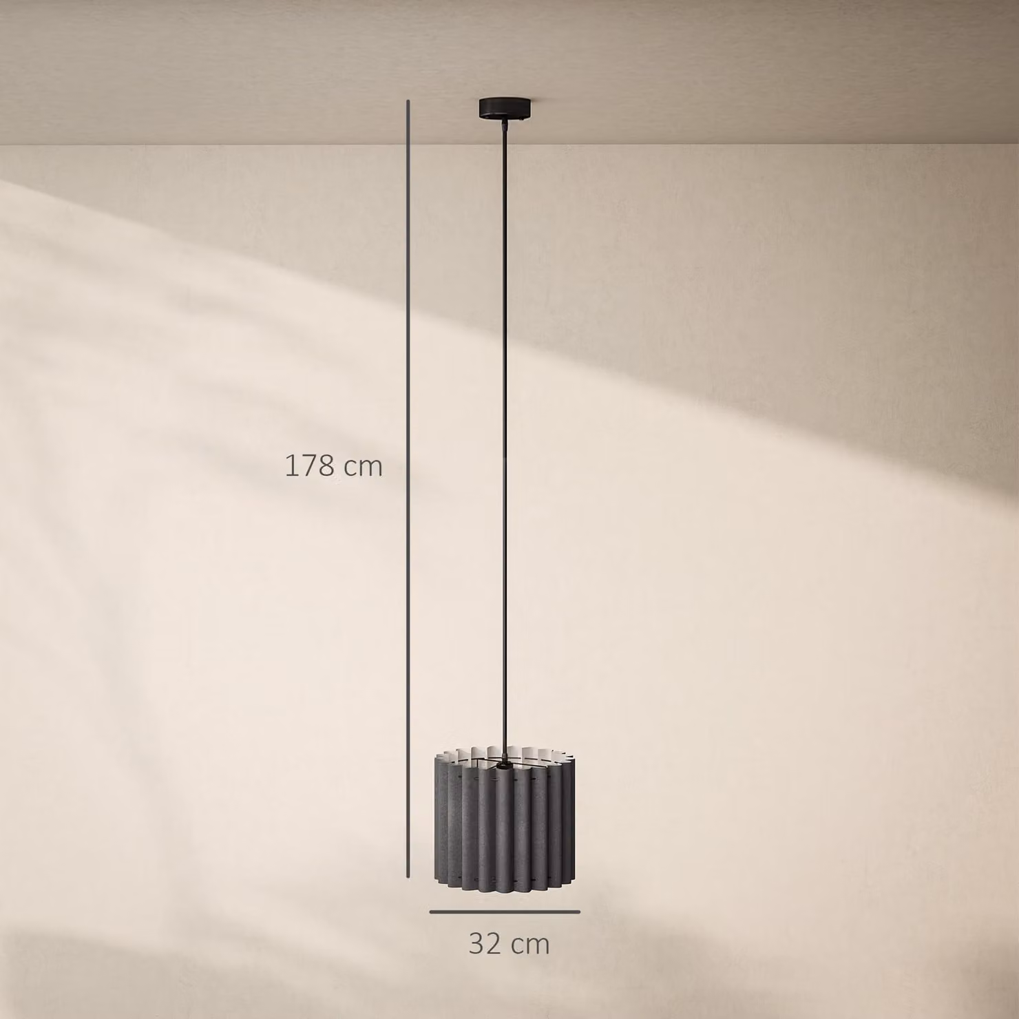 HOMCOM Modern Wave Linen Pendant Light in Black with E27 Lampshade – 3
