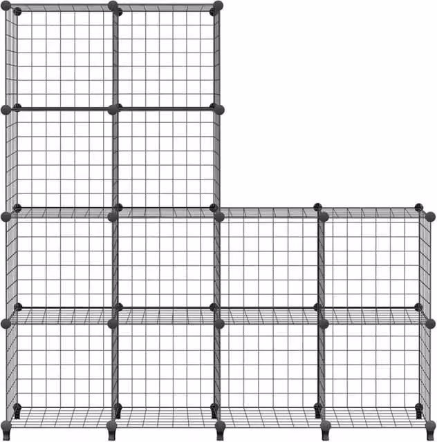 VOGREX 12 Cube DIY Metal Wire Grid Storage Shelf and Display Cabinet Organiser in Black – 1