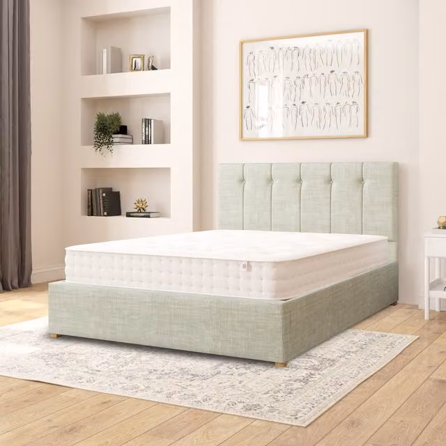 Aspire Hepburn Fabric Ottoman Storage Bed in Green Cotton Fabric, W/D/H: 180 x 200 cm