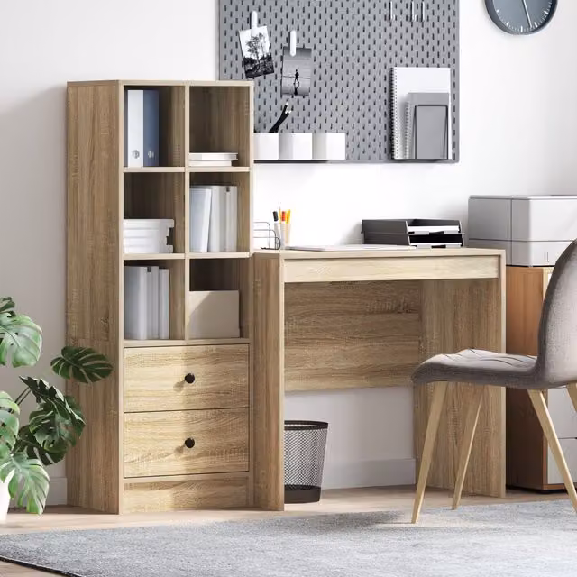 Berkfield Modern Writing Desk with Storage in Sonoma Oak and Green – 1