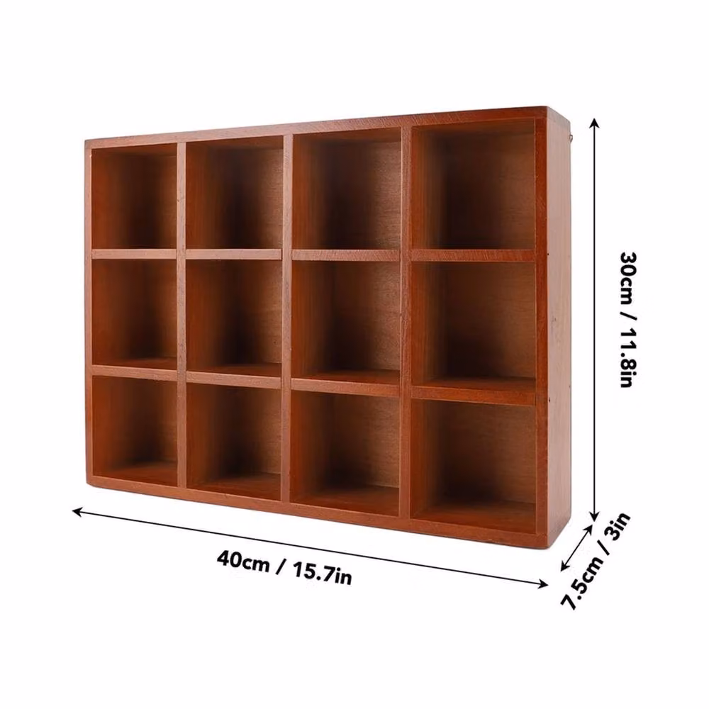 VOGREX 12 Cube Wall Mounted Wooden Display Cabinet and Storage Shelf in Brown – 2