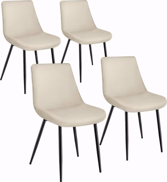 Tectake Set of 4 Modern Upholstered Velvet Dining Chairs in Beige and White