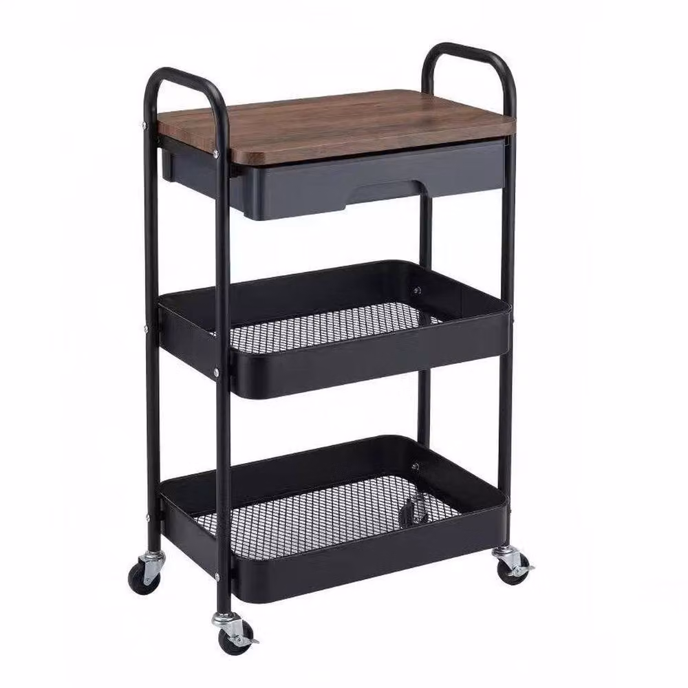 EONLION Black Metal Kitchen Island Trolley with Drawer and 200lbs Load Capacity, Width: 100 cm – 4