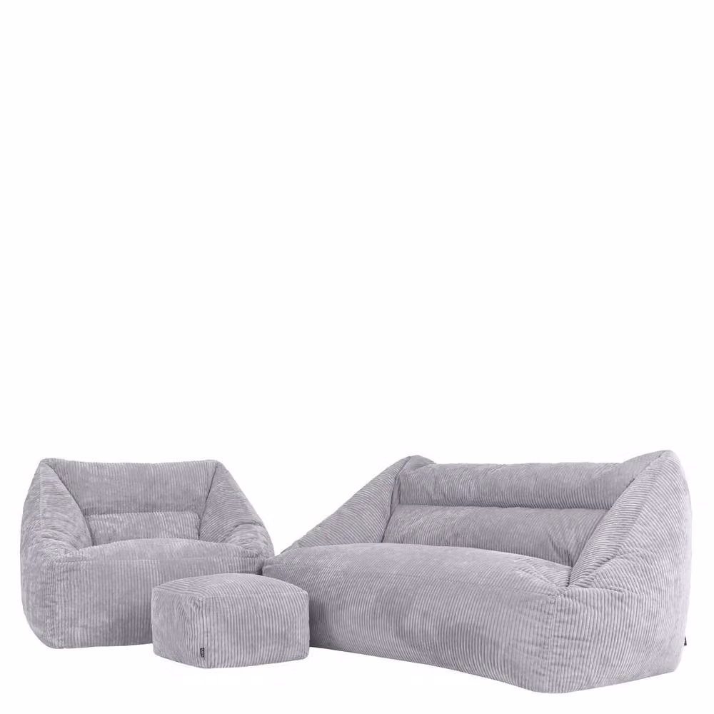 icon Cecilia Cord Bean Bag Sofa, Chair and Footstool Bundle in Grey – 2