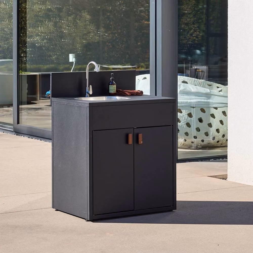 sweeek Outdoor Kitchen Sink Module with 2 Doors in Black Stainless Steel, W/D/H: 80 x 62.5 x 110 cm – 4
