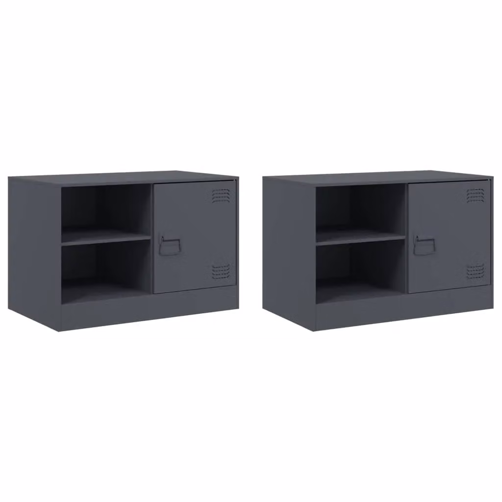 Berkfield Home Set of 2 Anthracite Metal TV Cabinets with Hinged Doors and Internal Shelves, W/D/H: 67 x 39 x 44 cm – 1