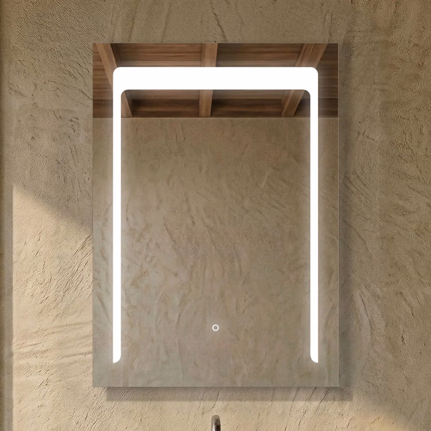 Balterley Rectangular LED Illuminated Touch Mirror with Demister, Silver and Chrome, W: 70 cm, H: 50 cm – 2