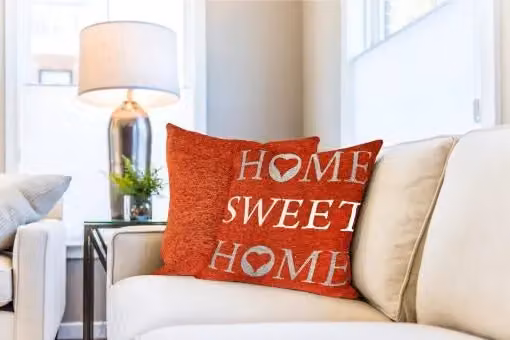 New Edge Blinds Home Sweet Home Cushion Cover in Orange and Red, W/D/H: 43 x 43 x 1 cm – 2