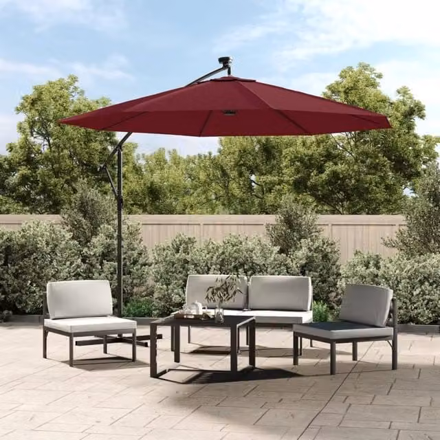 Berkfield Home Cantilever Garden Umbrella with LED Lights and Steel Pole in Red