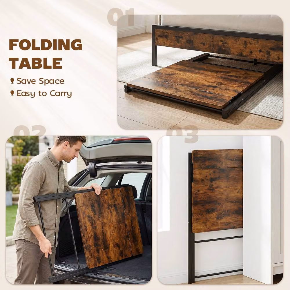 STILVORA Folding Desk with Shelf and Steel Frame, Rustic Brown – 3
