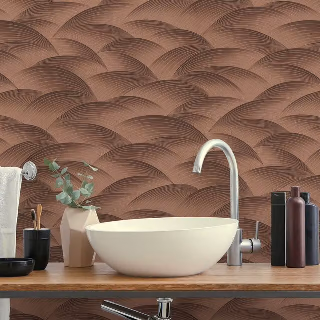 Erismann Geometric Abstract Art Deco Wallpaper in Copper, Bronze and Brown