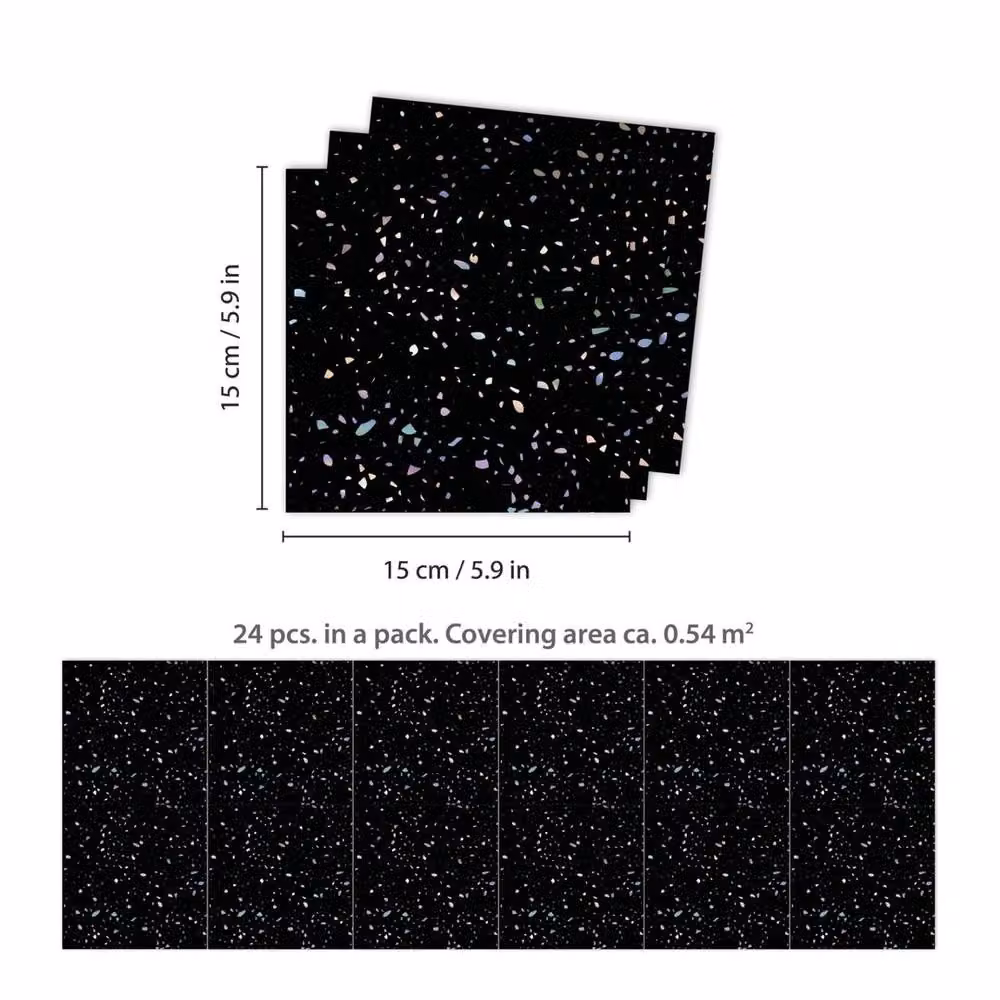 PAWNORA 72 Unit Black Terrazzo Holographic Tile Stickers – 2