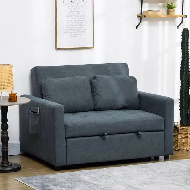 HOMCOM 2 Seater Grey Fabric Click-Clack Sofa Bed with Scatter Cushions