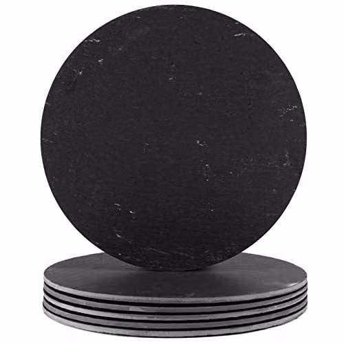 Argon Tableware Round Black Slate Placemats, Set of 6, Diameter: 30 cm