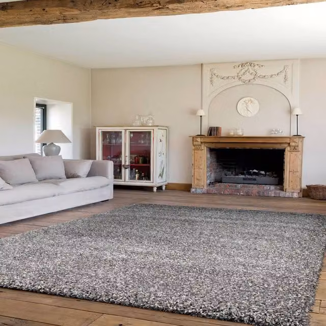 The Rug Shop UK Silver Plain Shaggy Machine Woven Rectangular Rug W: 160 cm, L: 230 cm