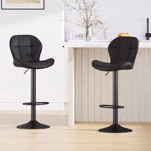 mcc direct Stella Set of 2 Black Faux Leather Swivel Bar Stools with Backrest and Metal Base – 2
