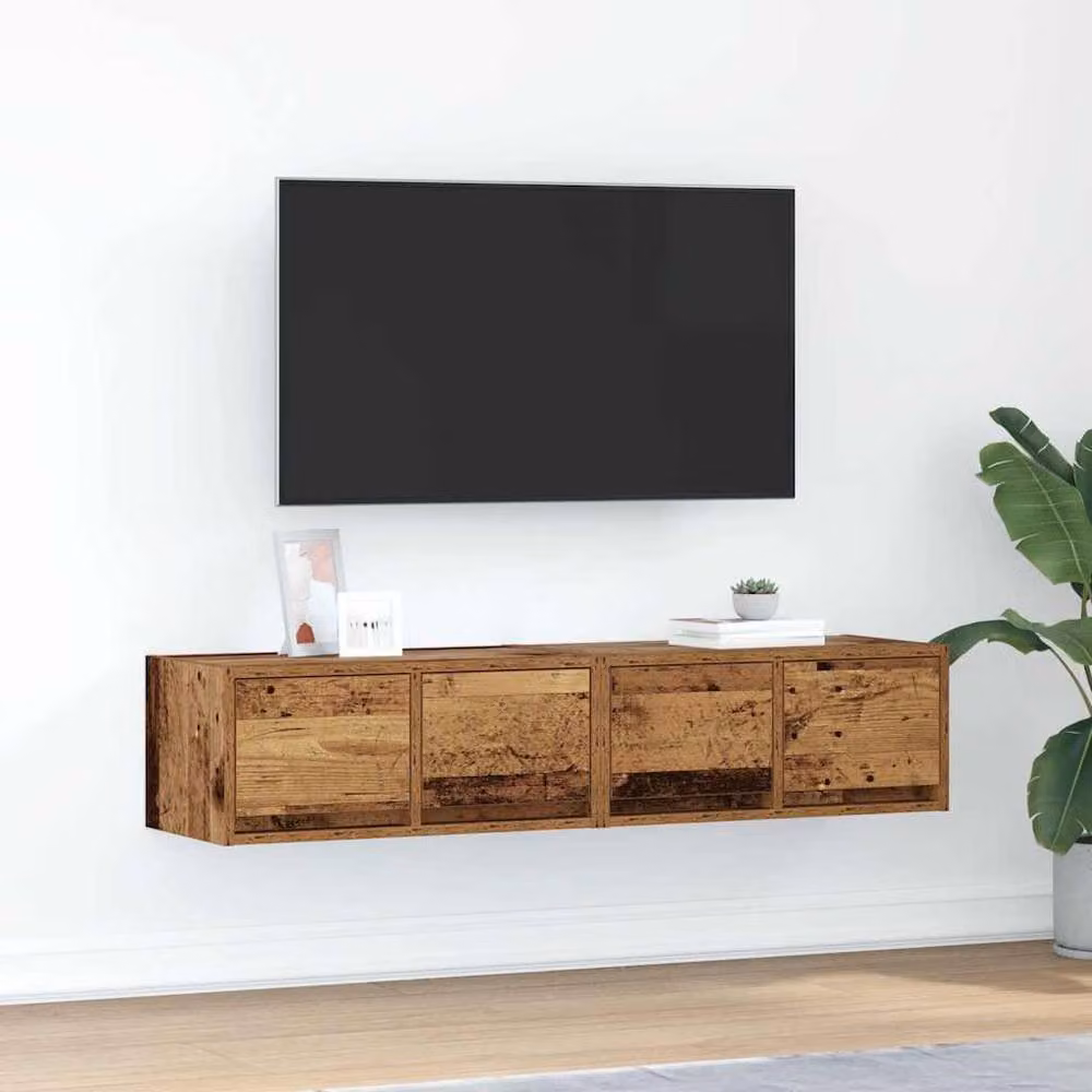 Berkfield Home Set of 2 Rustic Old Wood TV Cabinets in Brown, W/D/H: 60 x 31 x 25.5 cm – 2