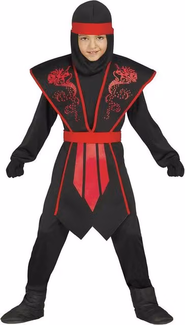 Fiestas Guirca Childrens Ninja Costume Set in Black and Red