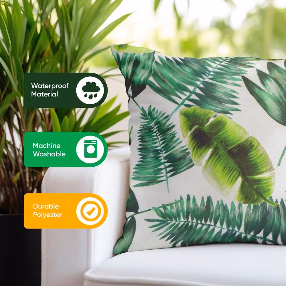 Gardenwize Pack of 2 Green Floral Botanical Print Outdoor Square Scatter Cushions – 5