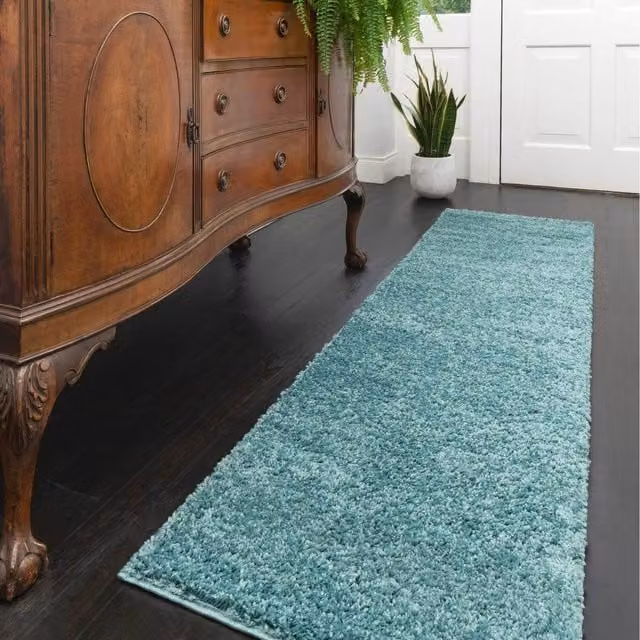 The Rug House Blue Soft Value Shaggy Area Rug in Duck Egg Blue, W: 230 cm, D: 60 cm