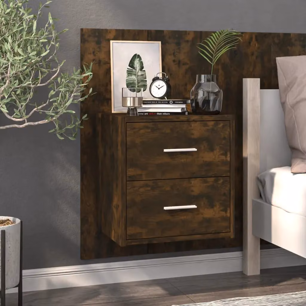 Berkfield Home Set of 2 Wall-mounted Bedside Cabinets in Smoked Oak Brown – 3