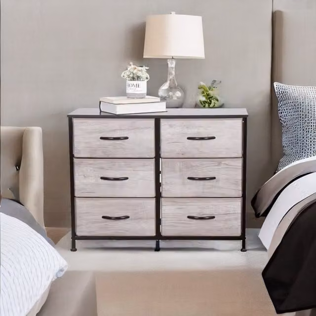 Rafaelo Mobilia 6 Drawer Bedroom Chest in Grey with Fabric Drawers, H: 80.0 cm, W: 62.5 cm, D: 30.0 cm