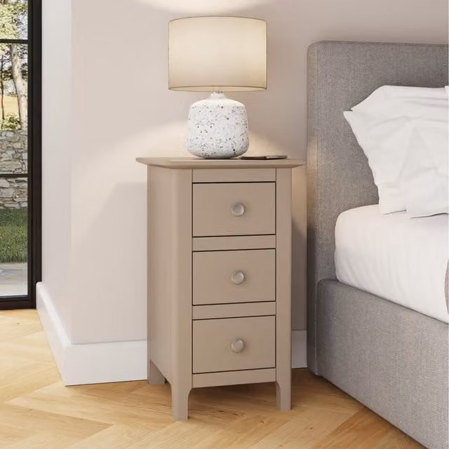 FWStyle White and Putty Grey 3 Drawer Bedside Table Storage Unit with Metal Handles, H: 58 cm, W: 35 cm, D: 34 cm