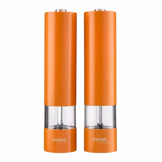 Cooks Professional Electric Salt and Pepper Mill Set with Bamboo Base in Orange – 3