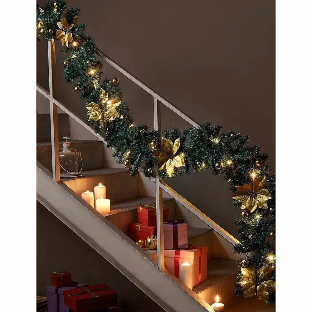 NESTLUNE Green Christmas Garland with Warm White Lights, W: 100 cm, D: 15 cm – 6