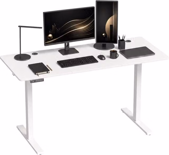 KORVIXA White Height Adjustable Standing Desk with Electric Motor and Memory Control, W/D/H: 100 x 100 cm