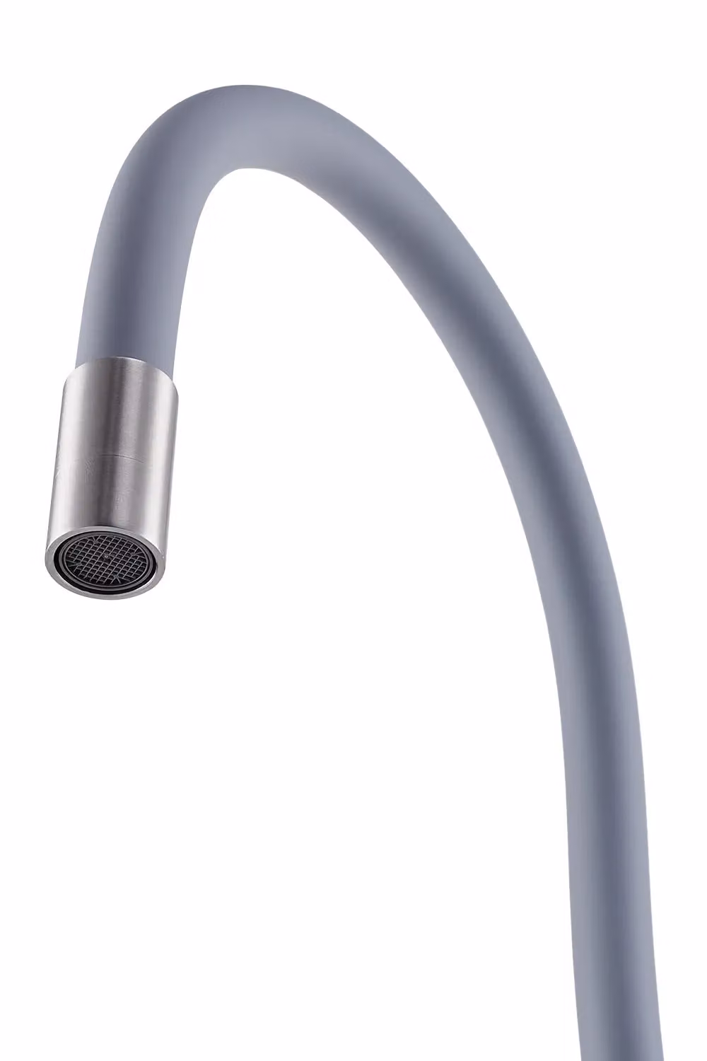 H&O Direct Dual-Handle Flexible Silicone Kitchen Mixer Tap in Grey Brushed Steel – 3