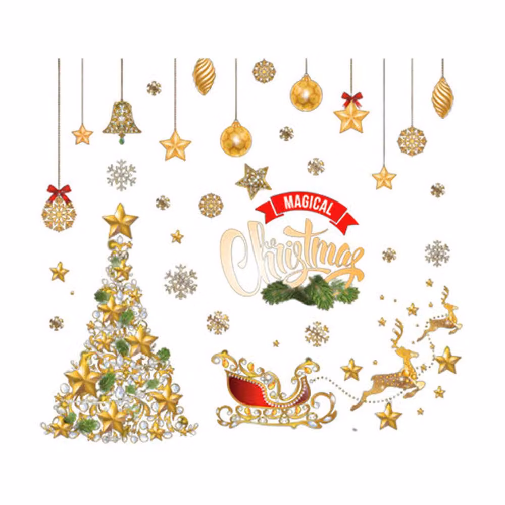 Lovii Reusable Christmas Static Window Clings in Gold and Multicolour with Stars, Snowflakes, Animals and Letters – 2
