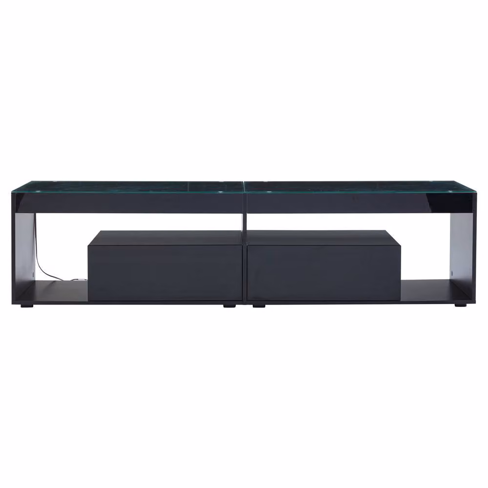 Merax Black High Gloss LED TV Stand with Glass Tabletop for TVs up to 80 Inch – 7