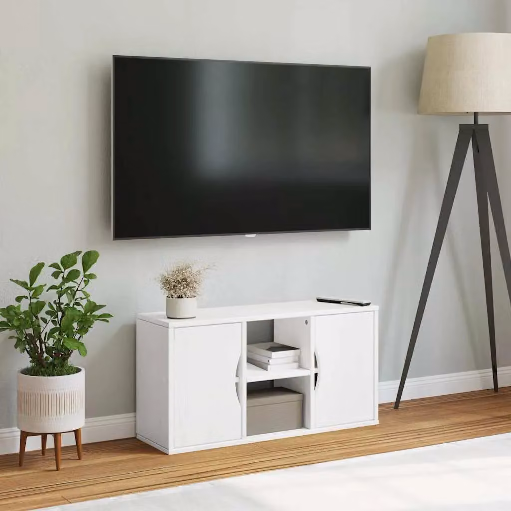 Berkfield Home ODDA White TV Cabinet in Solid Pine Wood, W/D/H: 79 x 24 x 40 cm – 2