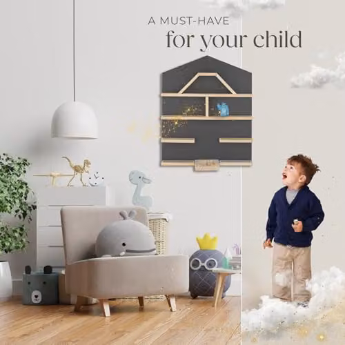 tectake 12 Floating Wooden Wall Shelves for Tonies in Grey House, Toy Storage Unit for Childrens Bedroom and Playroom – 5