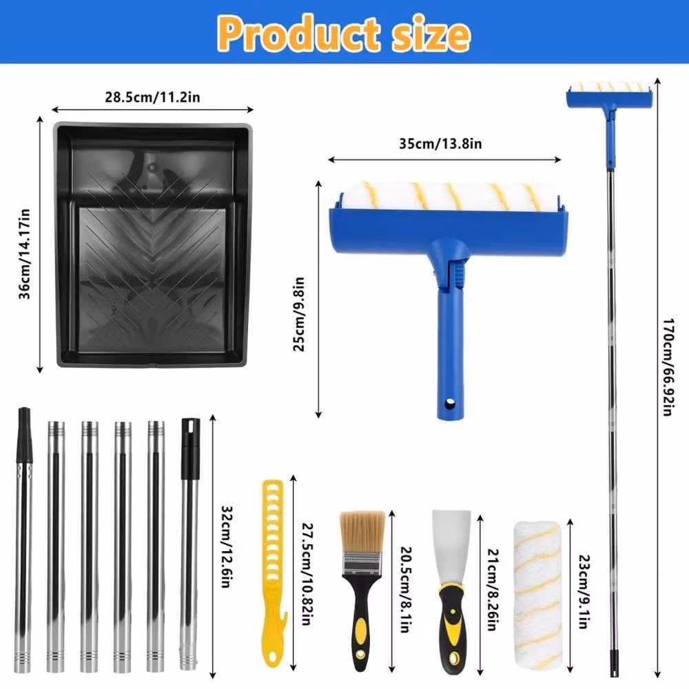 NESTLUNE 9 inch Paint Roller Kit in Blue with Extension Pole, Tray and Paint Brushes, W/D/H: 1000 x 52 x 17 cm – 2