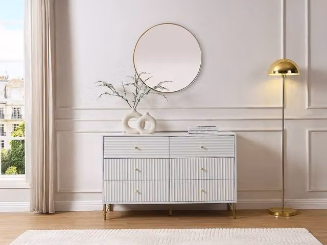 Vente-unique LOUREO 6-Drawer Chest of Drawers, White, W/D/H: 120 x 40 x 78 cm – 1