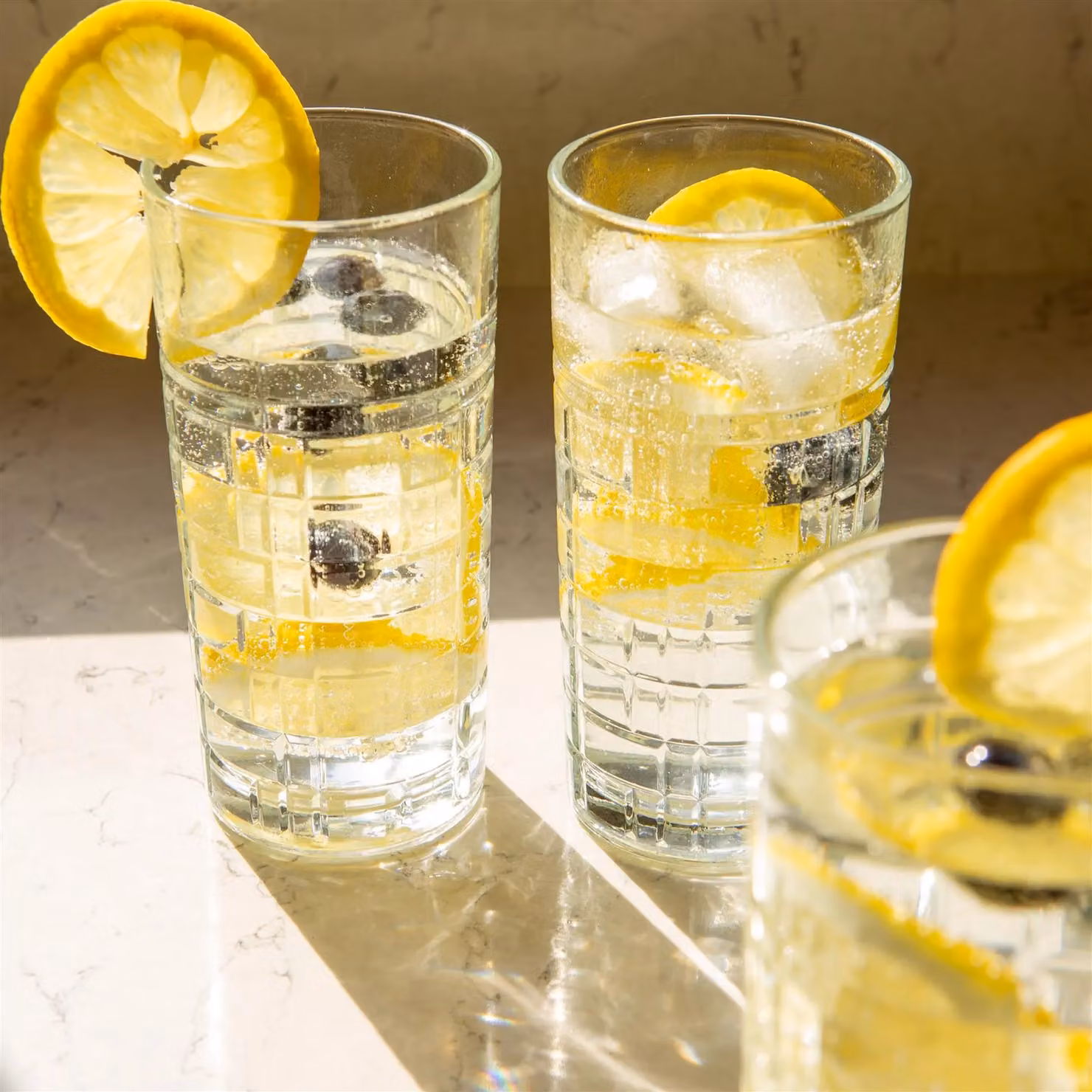 LAV Brit Geometric Highball Tumbler Glasses, Transparent, 356 ml, Pack of 6 – 3