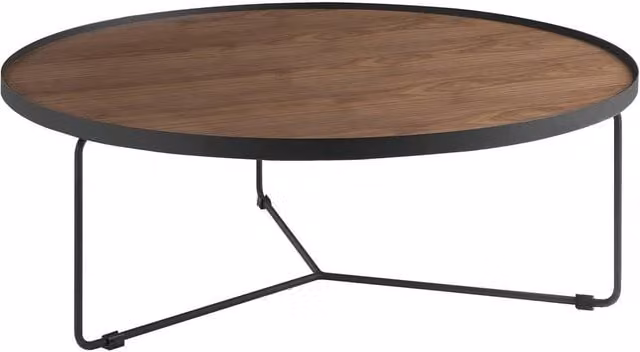 Angel Cerda Round Walnut Veneer Coffee Table with Black Steel in Brown, Diameter: 100 cm, Height: 35 cm – 1