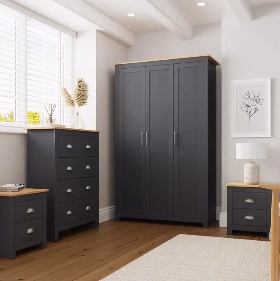 GFW Modern Matt Blue MDF 4 Piece Bedroom Set, H 180 x W 111.8 x D 52 cm
