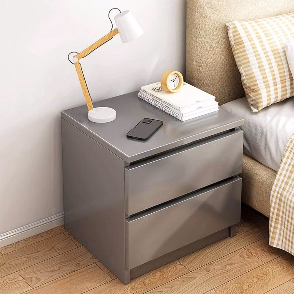 FORGEVIO Grey Wooden Bedside Table with 2 Drawers and Matt Finish – 2