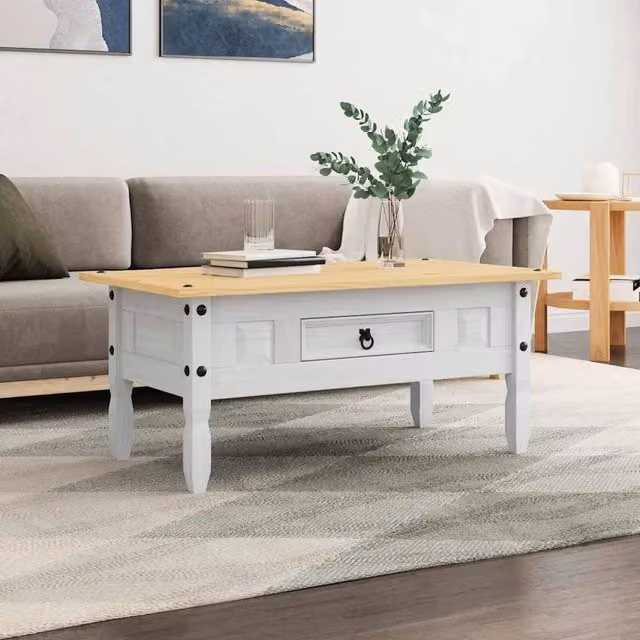 Berkfield Home Corona Range Mexican Pine Decorative Coffee Table, White, W: 100 cm, D: 55 cm, H: 45 cm – 1