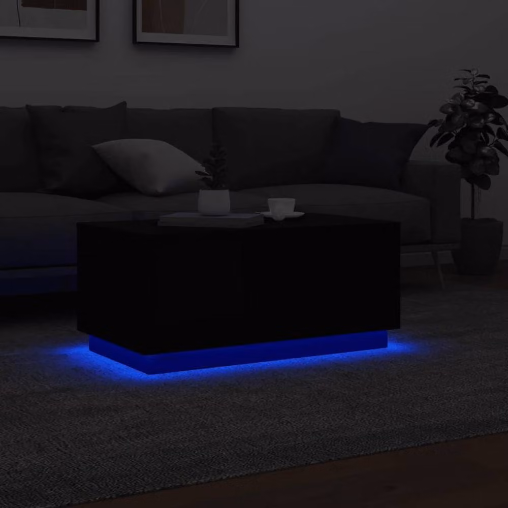 Berkfield Home Modern Black Coffee Table with LED Lights, W/D/H: 90 x 50 x 40 cm – 5