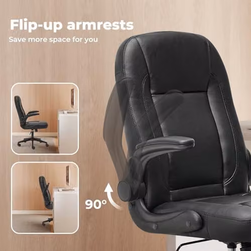 Levede Ergonomic Executive Office Chair in Black with Synthetic Leather and Flip-Up Armrests – 5